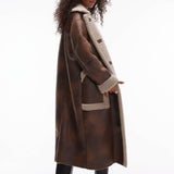 Topshop Oversized Long Car Coat in Brown and Cream