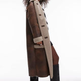 Topshop Oversized Long Car Coat in Brown and Cream
