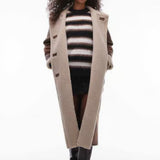 Topshop Oversized Long Car Coat in Brown and Cream