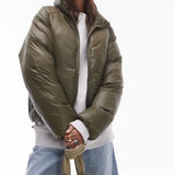 Topshop Puffer Bomber Jacket in Mossy Green