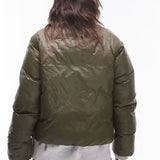 Topshop Puffer Bomber Jacket in Mossy Green