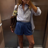 Topshop Sporty Pictot Runner Shorts In Mid Blue