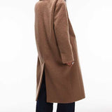 Topshop Wool Look Double Breasted Brushed Coat in Camel