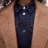 Topshop Wool Look Double Breasted Brushed Coat in Camel