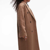 Topshop Wool Look Double Breasted Brushed Coat in Camel