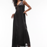 Topshop Satin And Lace Chuck On Midi Dress In Black