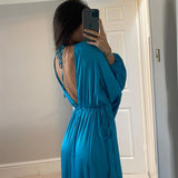 Topshop Tall Long Sleeve Riveria Occasion Dress In Blue