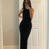 Topshop Textured Tassel Open Back Midi Dress In Black