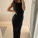 Topshop Textured Tassel Open Back Midi Dress In Black