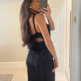 Topshop Textured Tassel Open Back Midi Dress In Black