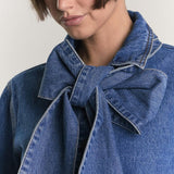 Glamorous True Blue Pussy Bow Denim Blouse