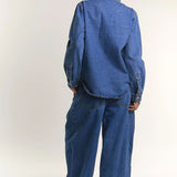 Glamorous True Blue Pussy Bow Denim Blouse