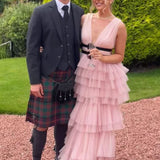 True Decadence Eliza Soft Pink Plunge Tiered Tulle Maxi Dress