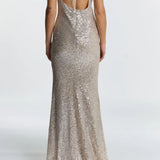 True Decadence Pippa Sequin Cowl Neck Front Split Slip Dress - Champagne