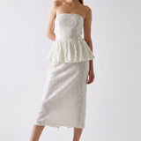 True Decadence Alyssa Sequin Bandeau Peplum Midi-Dress - Nude
