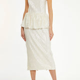 True Decadence Alyssa Sequin Bandeau Peplum Midi-Dress - Nude