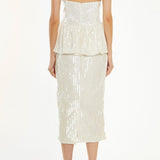 True Decadence Alyssa Sequin Bandeau Peplum Midi-Dress - Nude