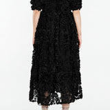 True Decadence Amelia 3D Floral Midaxi Skater Dress - Black