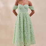 True Decadence Amelia Bardot Bust Cup Midi Dress - Sage Green