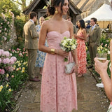True Decadence Colette Pink Cutwork Bandeau Midi Dress