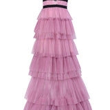 True Decadence Eliza Plunge Neck Layered Tulle Maxi Gown - Dark Pink