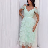 True Decadence Isla Pleated Petal Skirt Midi Dress - Pale Lime