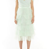 True Decadence Isla Pleated Petal Skirt Midi Dress - Pale Lime