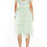 True Decadence Isla Pleated Petal Skirt Midi Dress - Pale Lime