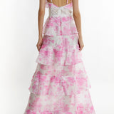 True Decadence Mila V-Neck Layered Ruffle Strappy Maxi Dress - Candy Pink Floral