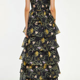 True Decadence Nature-Floral Tiered Maxi-Dress - Black