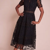 True Decadence Priscilla Lace-Trim Midi-Dress - Black