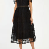 True Decadence Priscilla Lace-Trim Midi-Dress - Black