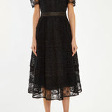 True Decadence Priscilla Lace-Trim Midi-Dress - Black