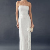 True Decadence Sequin Ruffle-Split Maxi-Dress - White