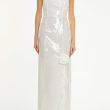 True Decadence Sequin Ruffle-Split Maxi-Dress - White