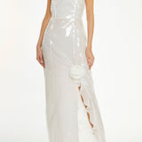 True Decadence Sequin Ruffle-Split Maxi-Dress - White
