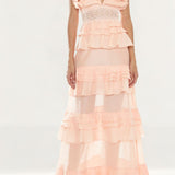 True Decadence Sophia Soft Pink Plunge Ruffle Maxi Dress