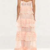 True Decadence Sophia Soft Pink Plunge Ruffle Maxi Dress
