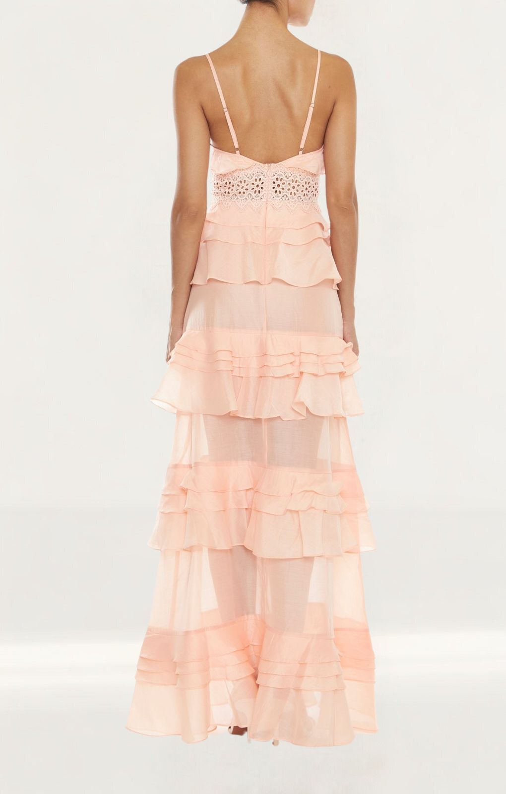 True Decadence Sophia Soft Pink Plunge Ruffle Maxi Dress