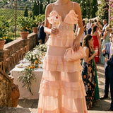 True Decadence Sophia Soft Pink Plunge Ruffle Maxi Dress