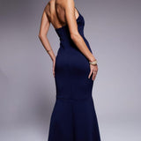 True Violet Halter Neck Fishtail Maxi Gown in Navy