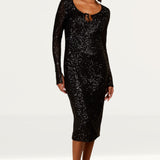 Little Mistress Black Sequin Scoop Neck Midi Dress