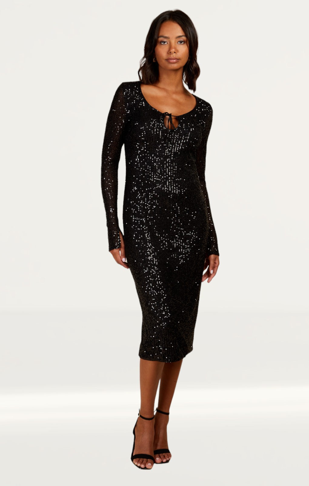 Little Mistress Black Sequin Scoop Neck Midi Dress