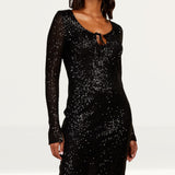 Little Mistress Black Sequin Scoop Neck Midi Dress