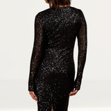 Little Mistress Black Sequin Scoop Neck Midi Dress