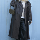 Topshop Faux Leather Trench Coat In Dark Chocolate