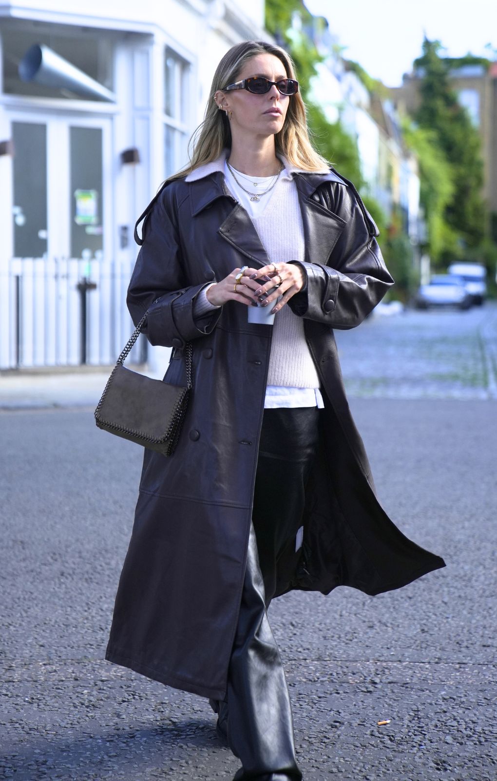 Topshop Faux Leather Trench Coat In Dark Chocolate