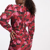 Urban Revivo Ruched Puff Sleeve Mini Dress In Rose Print Multi