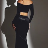 Oh Polly Nixie Velvet Mid-Rise Maxi Skirt in Jet Black – skirts by Oh Polly, available to rent from Hirestreet
