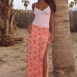 Topshop Tall Cherry Blossom Split Maxi Skirt In Pink